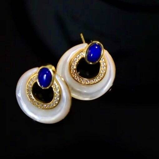 Genuine Lapis Lazuli Stud Earring silver|Donut lapis lazuli DangleRing Lapis Lazuli EarringUnique blue gemstone StudVintage Drop Earring - Image 5