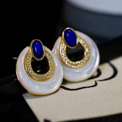 Genuine Lapis Lazuli Stud Earring silver|Donut lapis lazuli DangleRing Lapis Lazuli EarringUnique blue gemstone StudVintage Drop Earring - Image 2