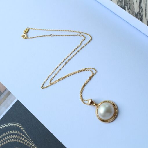 Natural Mabe Pearl Pendant Necklace Sterling Silver|Statement Minimalist Mabe Pearl Pendant|Unique white mabe Pearl Pendant|Handmade Jewelry - Image 3