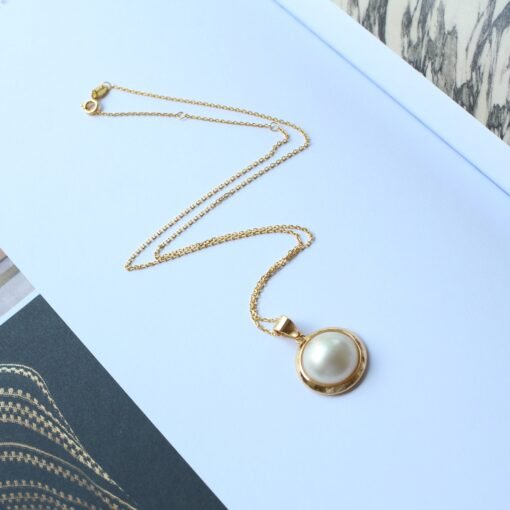 Natural Mabe Pearl Pendant Necklace Sterling Silver|Statement Minimalist Mabe Pearl Pendant|Unique white mabe Pearl Pendant|Handmade Jewelry - Image 8