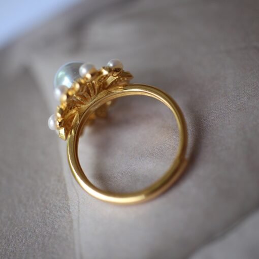 Natural seawater akoya Pearl Ring s925 sterling Silver|Vintage Petal Pearl ring|Statement Floral Pearl Ring|Unique everyday real Pearl ring - Image 7
