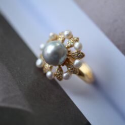Natural seawater akoya Pearl Ring s925 sterling Silver|Vintage Petal Pearl ring|Statement Floral Pearl Ring|Unique everyday real Pearl ring