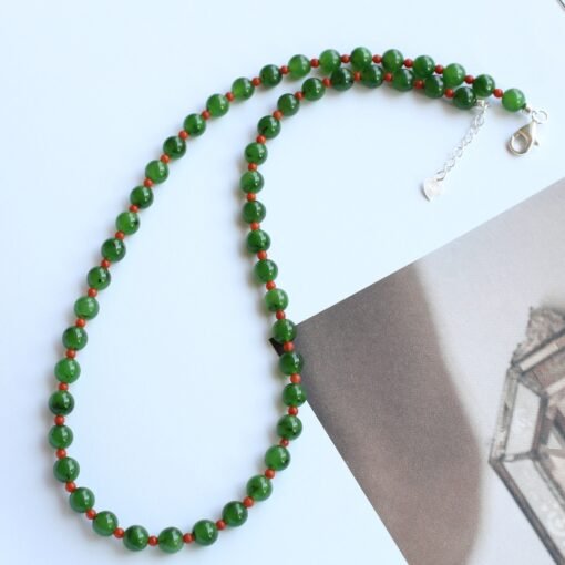 Real Vivid Green Jade Bead Necklace|High Quality Jade with red agate|Stacking Minimalist Jade Necklace women|Perfect Gift For Her|6mm Bead - Image 2