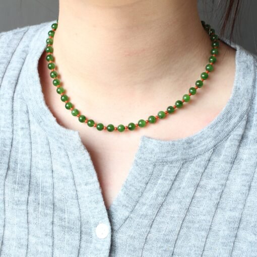 Real Vivid Green Jade Bead Necklace|High Quality Jade with red agate|Stacking Minimalist Jade Necklace women|Perfect Gift For Her|6mm Bead - Image 6