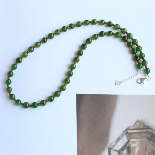 Real Vivid Green Jade Bead Necklace|High Quality Jade with red agate|Stacking Minimalist Jade Necklace women|Perfect Gift For Her|6mm Bead - Image 3