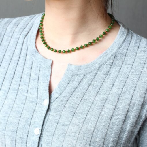 Real Vivid Green Jade Bead Necklace|High Quality Jade with red agate|Stacking Minimalist Jade Necklace women|Perfect Gift For Her|6mm Bead - Image 8