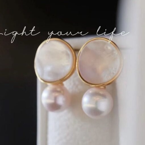Unique Pearl Drop Earrings With White Fritillaria|Real Pearl Studs Earrings|Dainty Pearl Earrings|Charm Hand Carved Gemstone Earrings - Image 5