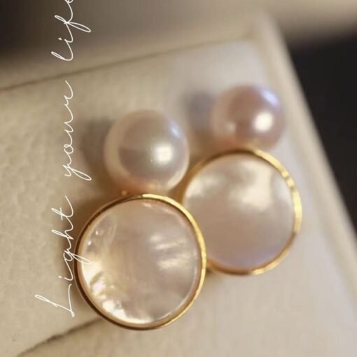 Unique Pearl Drop Earrings With White Fritillaria|Real Pearl Studs Earrings|Dainty Pearl Earrings|Charm Hand Carved Gemstone Earrings - Image 2