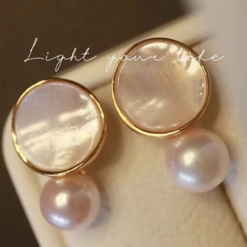 Unique Pearl Drop Earrings With White Fritillaria|Real Pearl Studs Earrings|Dainty Pearl Earrings|Charm Hand Carved Gemstone Earrings - Image 7