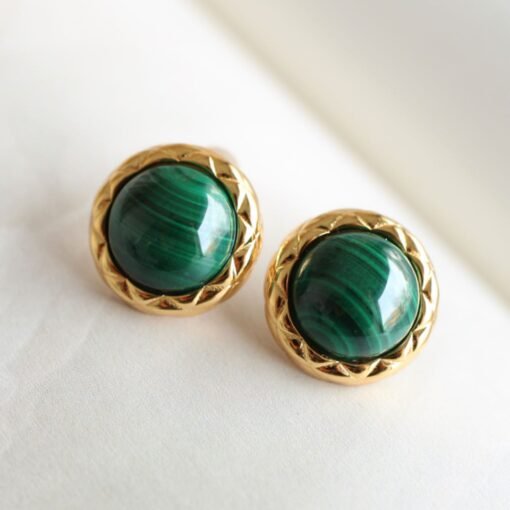 Genuine Malachite Studs Earring sterling silver|Statement Green Malachite JewelryCharm Vintage EarringHemisphere Silver Malachite Earrings - Image 3