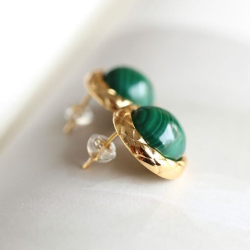 Genuine Malachite Studs Earring sterling silver|Statement Green Malachite JewelryCharm Vintage EarringHemisphere Silver Malachite Earrings - Image 6
