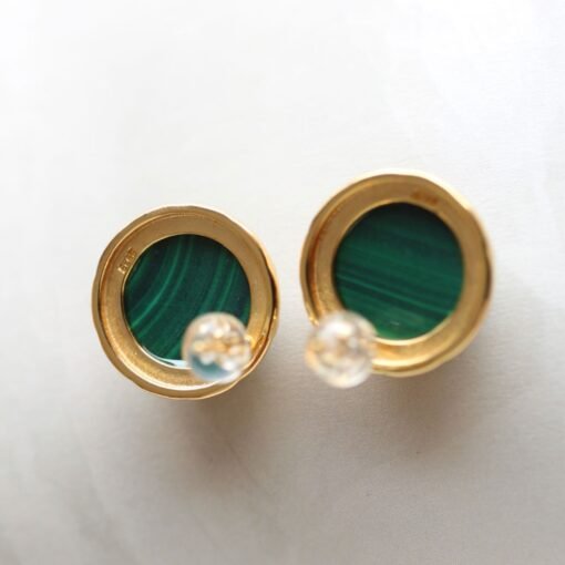 Genuine Malachite Studs Earring sterling silver|Statement Green Malachite JewelryCharm Vintage EarringHemisphere Silver Malachite Earrings - Image 7