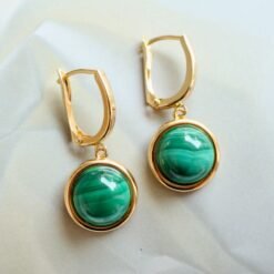 Natural Green Malachite Drop Earrings/Dainty Malachite Hoop Earring|Malachite Dangle Earring|Malachite Jewelry|Perfect Anniversary Gift