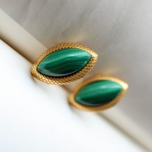 Natural Marquise Malachite Earrings|Unique Malachite Jewelry|Dainty Green Studs Earrings/Art Deco Earrings|Perfect Anniversary Gift For Her - Image 7
