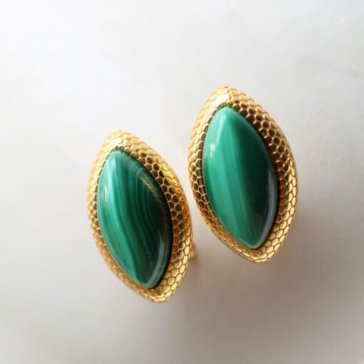 Natural Marquise Malachite Earrings|Unique Malachite Jewelry|Dainty Green Studs Earrings/Art Deco Earrings|Perfect Anniversary Gift For Her - Image 2