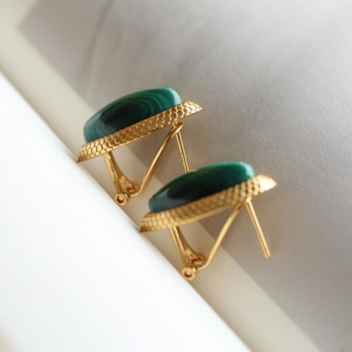 Natural Marquise Malachite Earrings|Unique Malachite Jewelry|Dainty Green Studs Earrings/Art Deco Earrings|Perfect Anniversary Gift For Her - Image 8
