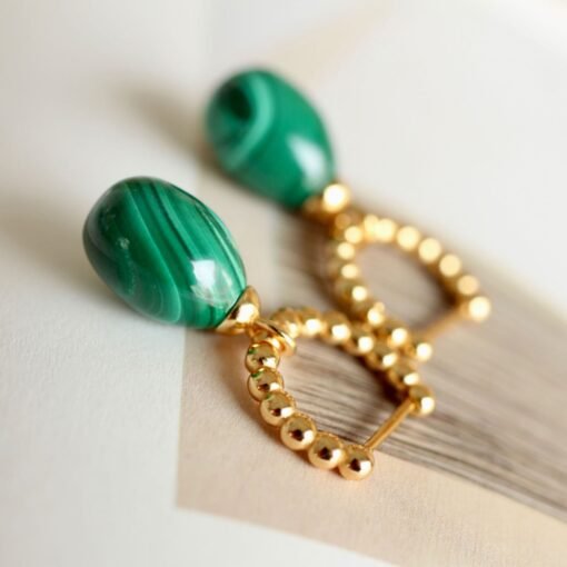 Natural Malachite Pearl Drop Earrings in 925 Silver/Dainty Malachite Hoop Earrings|Malachite Dangle Earrings|Green Earrings/Unique Earrings - Image 7