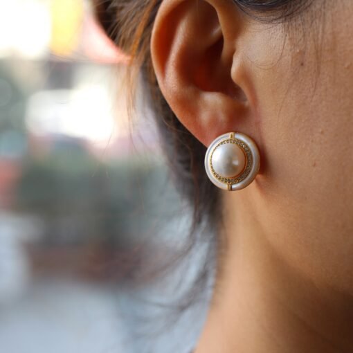 Natural Pearl Studs Earrings sterling sliver|Charm Pearl Jewelry|Statement Pearl Studs Earrings|Real Pearl Earrings|Perfect wedding earrings - Image 6