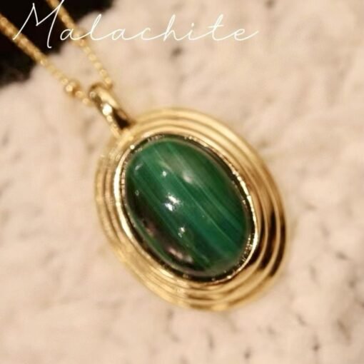 Natural Malachite pendant necklace silver|Vintage Malachite necklace|Handmade malachite necklace womenUnique oval bezel malachite pendant - Image 5