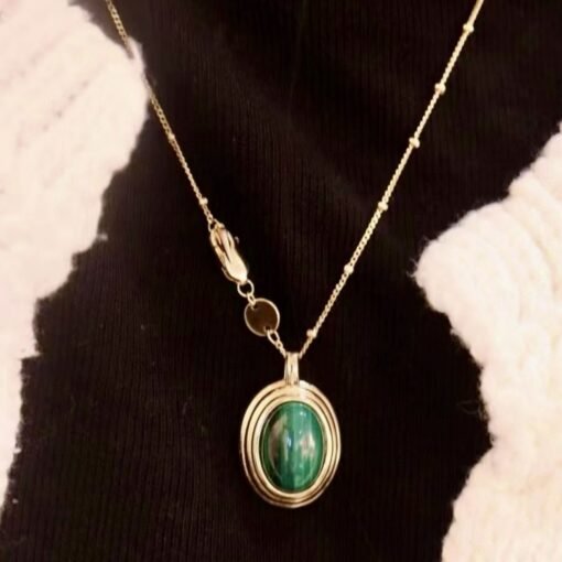 Natural Malachite pendant necklace silver|Vintage Malachite necklace|Handmade malachite necklace womenUnique oval bezel malachite pendant - Image 6