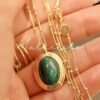 Natural Malachite pendant necklace silver|Vintage Malachite necklace|Handmade malachite necklace womenUnique oval bezel malachite pendant