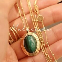 Natural Malachite pendant necklace silver|Vintage Malachite necklace|Handmade malachite necklace womenUnique oval bezel malachite pendant