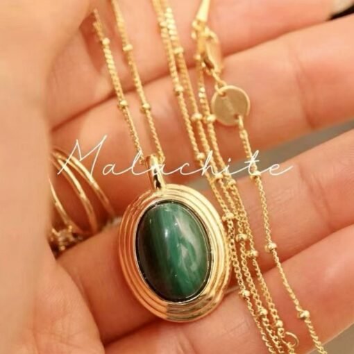 Natural Malachite pendant necklace silver|Vintage Malachite necklace|Handmade malachite necklace womenUnique oval bezel malachite pendant