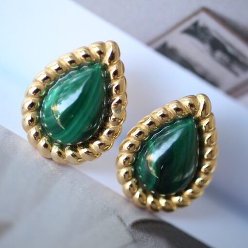 Natural Green Malachite Stud Earrings/Dainty Malachite Stud Earring|Vintage Malachite Earring|Malachite Jewelry|Perfect Anniversary Gift