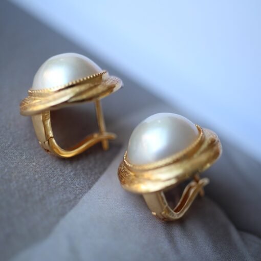 Natural Mabe Pearl Earrings s925 Silver|Vintage Mabe Pearl Jewelry|Statement Pearl Earrings|Bridal Pearl earrings|Perfect wedding earrings - Image 3