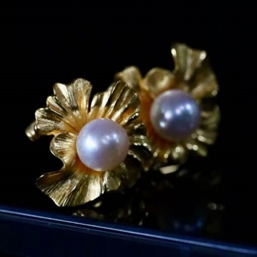 Natural Seawater Akoya Pearl Studs Earrings s925 Silver|Real Pearl Jewelry|Floral Pearl Earrings|Petal White Pearl Earrings for her|6mm - Image 3