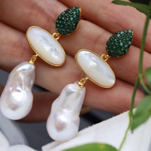 Unique Baroque Pearl Drop Earrings With Zircon|Real Pearl Drop Earrings silver|Art deco Pearl Earrings women|June birthstone pearl Earrings - Image 4