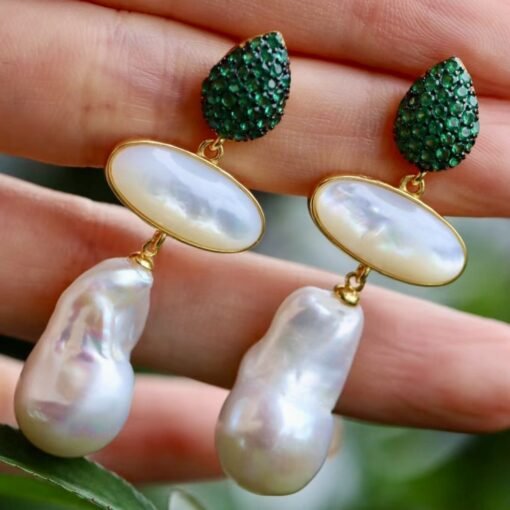 Unique Baroque Pearl Drop Earrings With Zircon|Real Pearl Drop Earrings silver|Art deco Pearl Earrings women|June birthstone pearl Earrings - Image 8