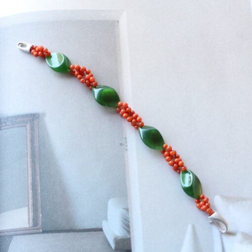 Natural Cabochon Green Jade Bead Bracelet with Carnelian|Unique Jade Bracelet Women|Real Jade Bangle|Meditation Bracelet|January Birthstone - Image 4