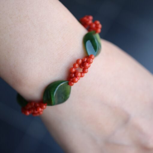 Natural Cabochon Green Jade Bead Bracelet with Carnelian|Unique Jade Bracelet Women|Real Jade Bangle|Meditation Bracelet|January Birthstone - Image 6