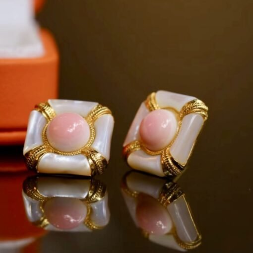 Natural Pink Queen Conch Shell stud earring gold plated silver|Statement Pink Gemstone Jewelry|Unique Earring For Her|Vintage stud Earring - Image 8