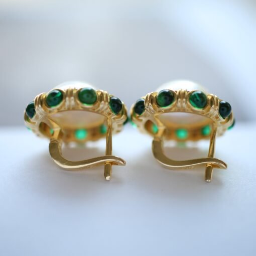 Statement natural Mabe Pearl Earrings Sterling Silver|Vintage Mabe Pearl stud gold|Pearl Earrings With Green Zircon|Perfect Wedding earrings - Image 6