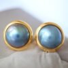 Natural Teal Mabe Pearl Studs Earrings With s925 Silver|Blue Mabe Pearl Jewelry|Statement mabe Pearl Studs Earrings|Real Mabe Pearl Studs