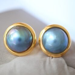 Natural Teal Mabe Pearl Studs Earrings With s925 Silver|Blue Mabe Pearl Jewelry|Statement mabe Pearl Studs Earrings|Real Mabe Pearl Studs