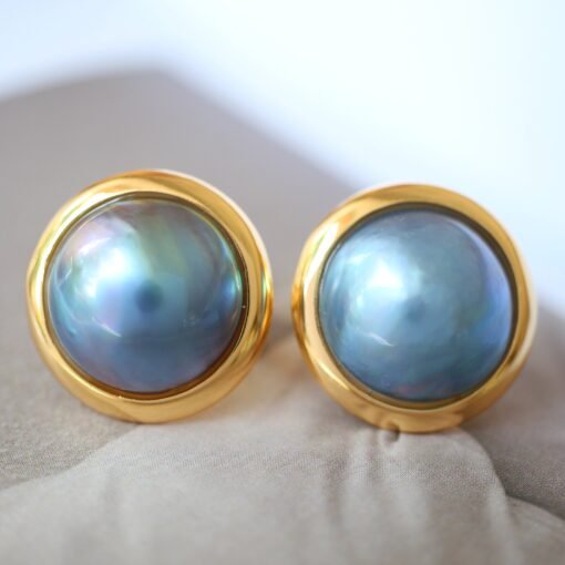 Natural Teal Mabe Pearl Studs Earrings With s925 Silver|Blue Mabe Pearl Jewelry|Statement mabe Pearl Studs Earrings|Real Mabe Pearl Studs