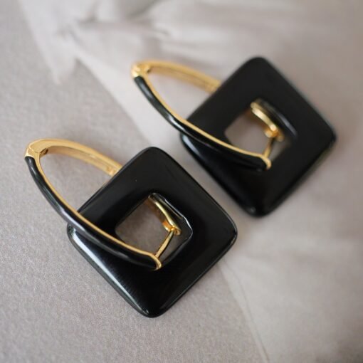 Unique Black Agate With Silver Hoop Earrings|Big Black Agate Earrings|Dainty Jewelry|Everyday Minimalist Earrings|Perfect Gift For Her - Image 7