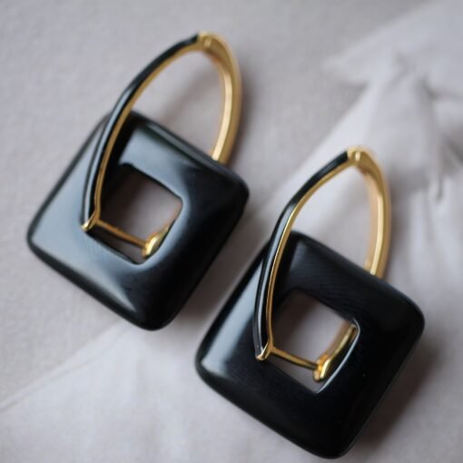 Unique Black Agate With Silver Hoop Earrings|Big Black Agate Earrings|Dainty Jewelry|Everyday Minimalist Earrings|Perfect Gift For Her - Image 8