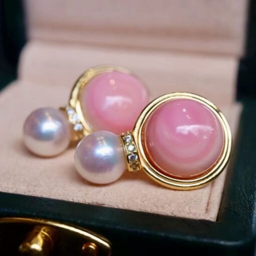 Genuine Pearl stud earring s925 silver|Vintage Pink Gemstone Jewelry|Unique Pearl Earring For Her|Real pearl earring|Bezel set Earring women - Image 7