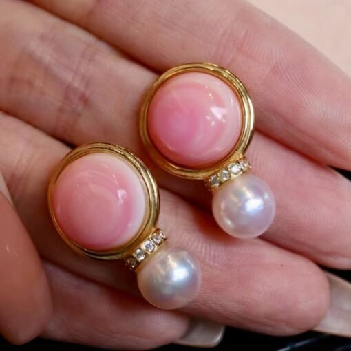 Genuine Pearl stud earring s925 silver|Vintage Pink Gemstone Jewelry|Unique Pearl Earring For Her|Real pearl earring|Bezel set Earring women - Image 2