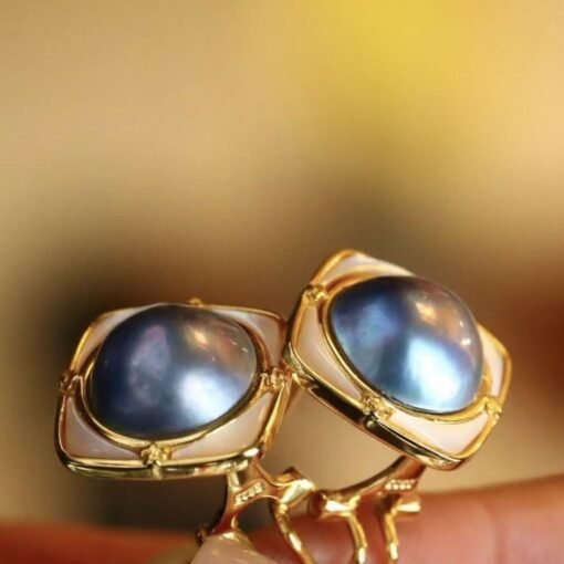 Natural Mabe Pearl Studs Earrings s925 Silver|Mabe Pearl Jewelry Women|Latch Back Mabe Pearl Studs|Bezel Pearl Studs|Vintage stud silver - Image 7