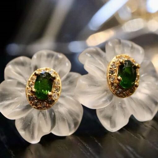 Natural White Quartz Petal Stud Earrings/Unique Floral Gemstone Earrings/Hand Carved Flower Rock Quartz Earrings|Statement big Earring Women - Image 3