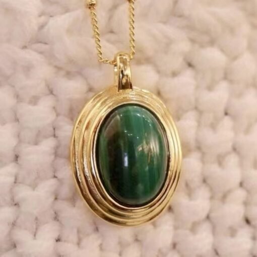 Natural Malachite pendant necklace silver|Vintage Malachite necklace|Handmade malachite necklace womenUnique oval bezel malachite pendant - Image 3
