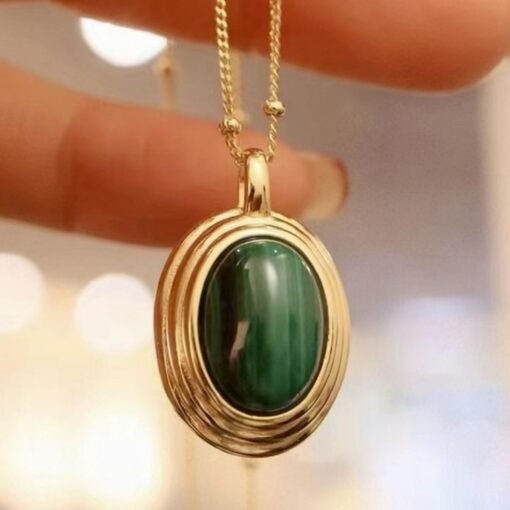 Natural Malachite pendant necklace silver|Vintage Malachite necklace|Handmade malachite necklace womenUnique oval bezel malachite pendant - Image 2