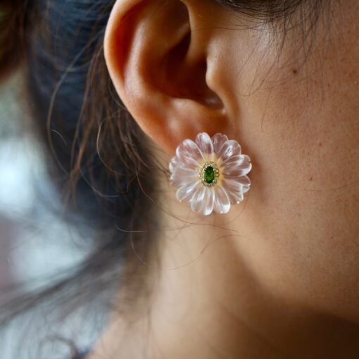 Natural White Quartz Petal Stud Earrings/Unique Floral Gemstone Earrings/Hand Carved Flower Rock Quartz Earrings|Statement big Earring Women - Image 4