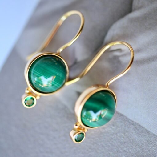 Natural Malachite Dangle Drop Earrings Sterling Silver|Malachite Jewelry|Statement Green Malachite Dangle Earring|Vintage Malachite Earrings - Image 2