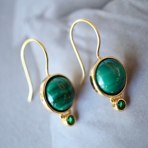 Natural Malachite Dangle Drop Earrings Sterling Silver|Malachite Jewelry|Statement Green Malachite Dangle Earring|Vintage Malachite Earrings - Image 3